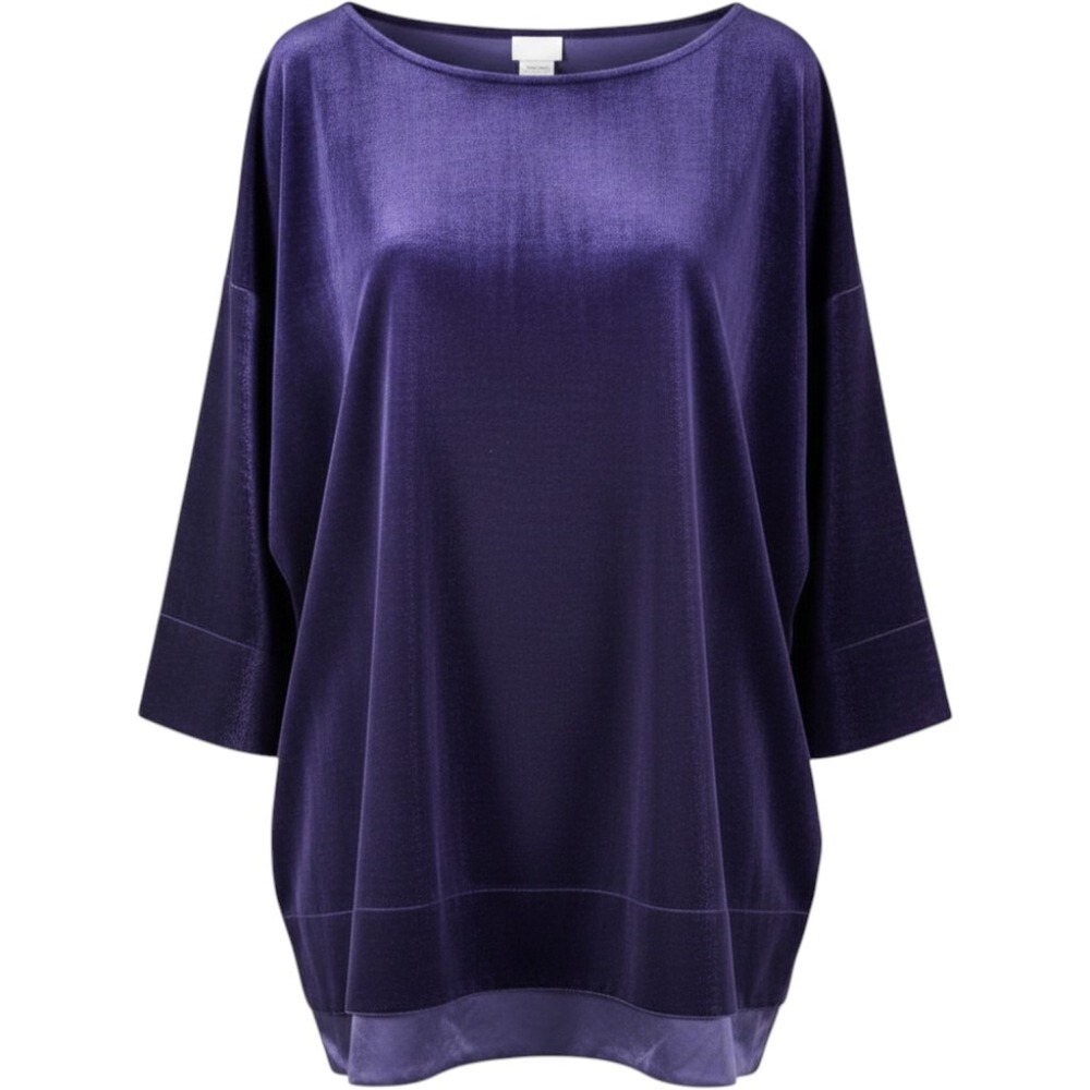 Chicos Purple Velvet Tunic Top Womens Size 2 US 12 14 Scoop Neck 3/4 Sleeve Luxe